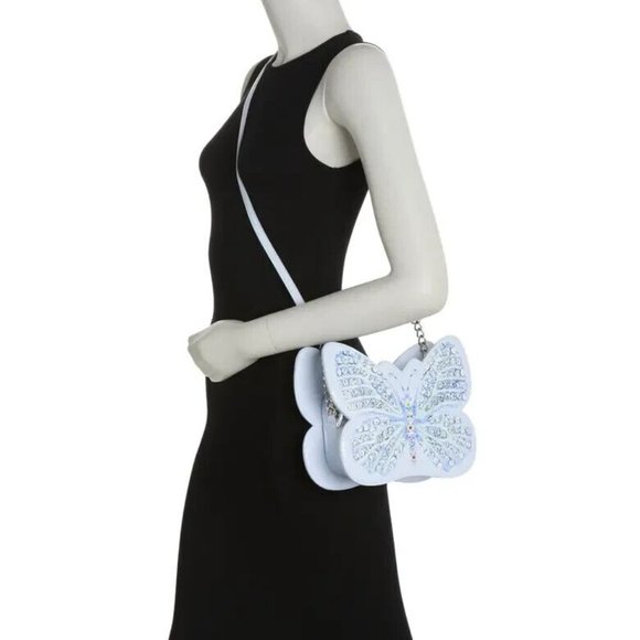 Betsey Johnson Kitsch Butterfly Medium Crossbody Bag Baby Blue Crystals - Picture 10 of 14